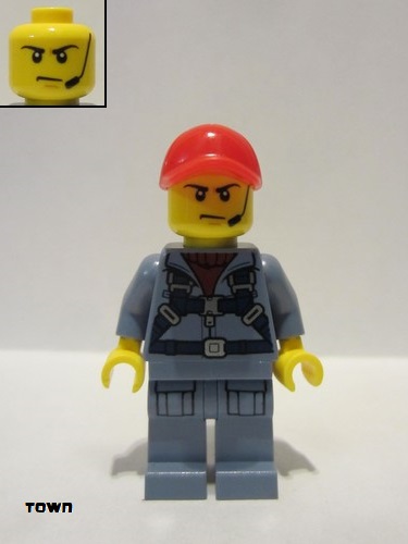lego 2020 mini figurine cty1168 Ocean Submarine Pilot Male, Harness, Sand Blue Legs with Pockets, Red Cap, Headset 