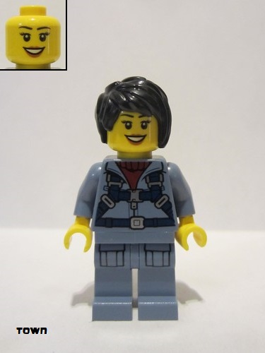 lego 2020 mini figurine cty1181 Ocean Mini-Submarine Pilot Female, Harness, Sand Blue Legs with Pockets, Black Hair 