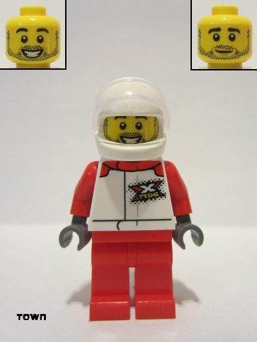 lego 2020 mini figurine cty1197 Helicopter Pilot White Jacket with 'XTREME' Logo, Red Legs, White Helmet 