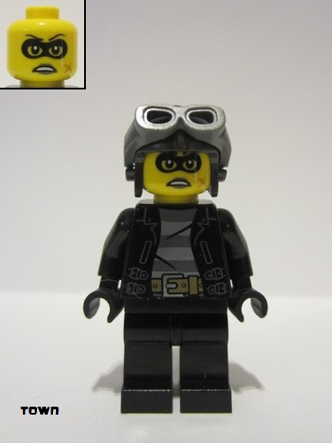lego 2021 mini figurine cty1256 Police - Clara the Criminal Pearl Dark Gray Aviator Cap 