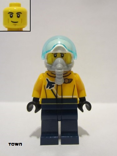 lego 2021 mini figurine cty1266 Airshow Jet Pilot Bright Light Orange Jacket, Dark Blue Legs, White Helmet, Oxygen Mask 