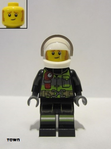 lego 2021 mini figurine cty1280 Fire Fighter Clemmons, White Helmet, Trans-Black Visor 