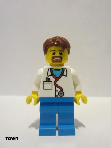 lego 2021 mini figurine cty1289 Doctor Stethoscope, Dark Azure Legs, Reddish Brown Hair, Beard 