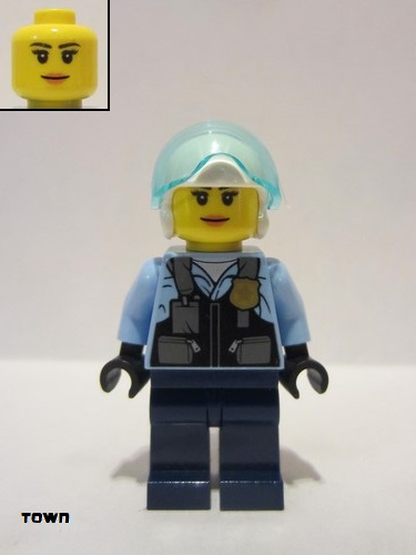 lego 2021 mini figurine cty1311 Police - City Helicopter Pilot Female, Safety Vest with Police Badge, Dark Blue Legs, White Helmet 