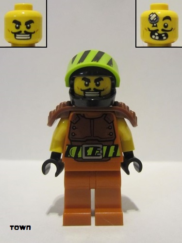 lego 2021 mini figurine cty1318 Stuntz Driver Black Helmet, Body Armor, Dark Orange Legs 
