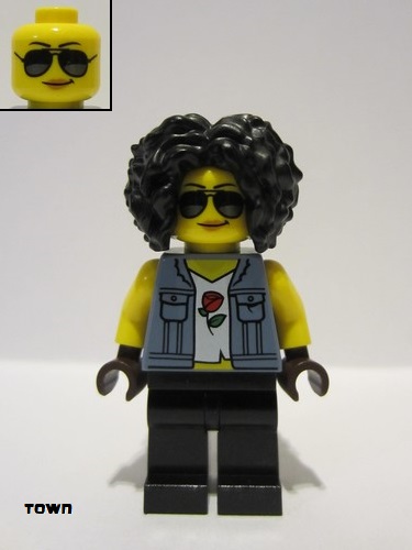 lego 2021 mini figurine cty1330 Stuntz Driver Black Hair, Sand Blue Denim Jacket, Black Legs 
