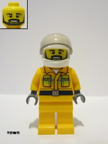 lego 2021 mini figurine cty1597 Fire Male, Reflective Stripes, Bright Light Orange Jacket and Legs, White Helmet, Trans-Brown Visor 