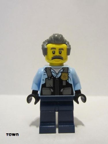 lego 2022 mini figurine cty1375 Police - Officer Sam Grizzled Bright Light Blue Jacket, Dark Blue Legs, Dark Bluish Gray Hair 
