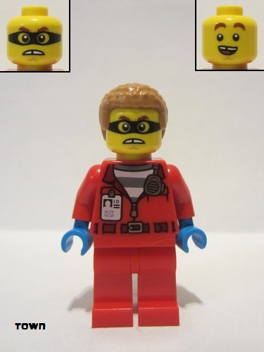 lego 2022 mini figurine cty1377 Police - Crook Hacksaw Hank Red Jacket with Prison Shirt and I.D. Tag 