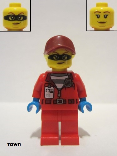 lego 2022 mini figurine cty1378 Police - Crook Big Betty Red Jacket with Prison Shirt and I.D. Tag 