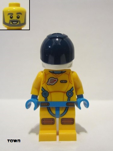 lego 2022 mini figurine cty1410 Lunar Research Astronaut Bright Light Orange and Dark Azure Suit, Male with Dark Bluish Gray Beard 
