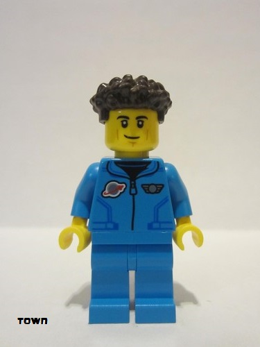 lego 2022 mini figurine cty1421 Lunar Research Astronaut Male, Dark Azure Jumpsuit, Dark Brown Coiled Hair with Short Straight Sides 