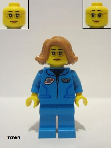 lego 2022 mini figurine cty1422 Lunar Research Astronaut Female, Dark Azure Jumpsuit, Medium Nougat Hair, Glasses 