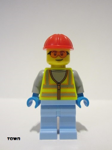 lego 2022 mini figurine cty1426 Space Engineer Male, Neon Yellow Safety Vest, Bright Light Blue Legs, Red Construction Helmet, Orange Safety Glasses 