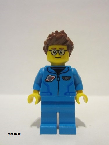 lego 2022 mini figurine cty1427 Lunar Research Astronaut Male, Dark Azure Jumpsuit, Reddish Brown Spiked Hair, Glasses 