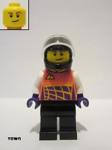 lego 2022 mini figurine cty1432 Go-Kart Racer Coral Race Suit, Black Helmet and Legs 