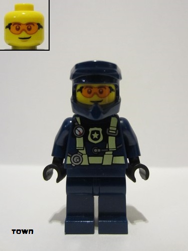 lego 2022 mini figurine cty1475 Police - City Officer Dark Blue Diving Suit and Helmet, Orange Glasses 