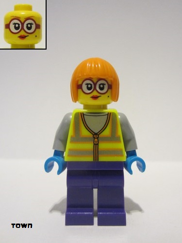lego 2022 mini figurine cty1486 Shirley Keeper Neon Yellow Safety Vest 