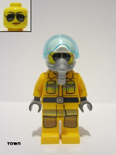 lego 2022 mini figurine cty1502 Fire Reflective Stripes, Bright Light Orange Suit, White Helmet, Breathing Apparatus, Sunglasses 
