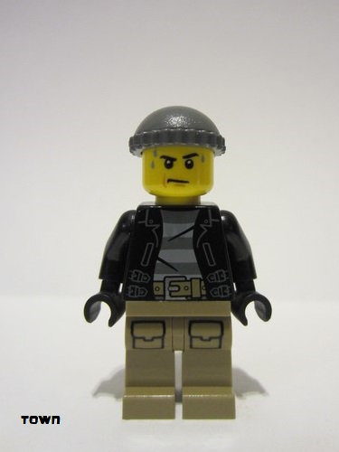 lego 2022 mini figurine cty1511 Police - City Bandit Crook Black Leather Jacket, Dark Bluish Gray Knit Cap, Dark Tan Legs, Sweat Drops 