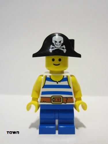 lego 2022 mini figurine twn450 Child Tank Top with Blue and White Stripes, Blue Medium Legs, Pirate Bicorn 