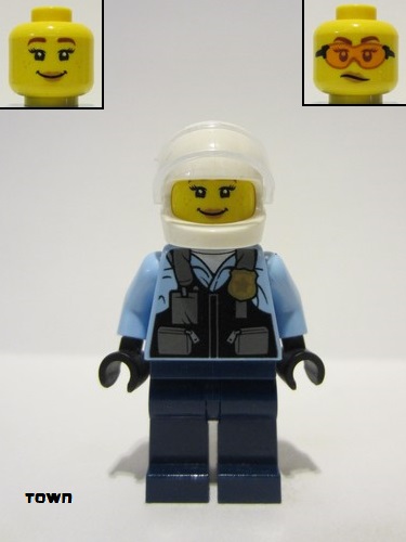 lego 2023 mini figurine cty1557 Police - City Motorcyclist Female, Safety Vest with Police Badge, Dark Blue Legs, White Helmet, Trans-Clear Visor 