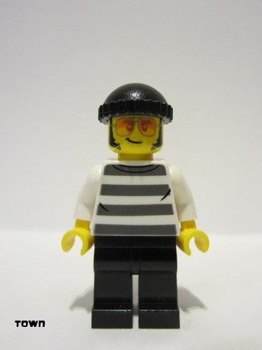 lego 2023 mini figurine cty1558 Police - City Bandit Crook Male, White Shirt with Dark Bluish Gray Stripes, Black Knit Cap and Legs, Sunglasses 