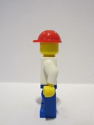 lego 2023 mini figurine cty1601 Construction Worker Male, Blue Overalls over V-Neck Shirt, Blue Legs, Red Construction Helmet 