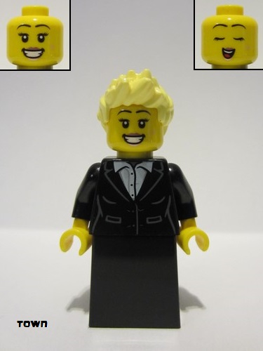 lego 2023 mini figurine cty1684 Carol Singer Female, Black Suit Jacket and Skirt, Bright Light Yellow Hair 