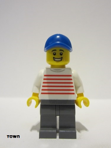 lego 2023 mini figurine twn466 Taquero Blue Cap, White Top with Red Stripes, Dark Bluish Gray Legs 