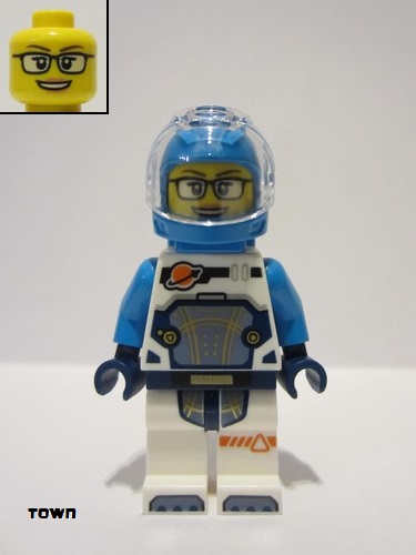 lego 2024 mini figurine cty1693 Astronaut Female, Dark Azure Helmet, Dark Azure Backpack, White Suit with Dark Azure Arms 