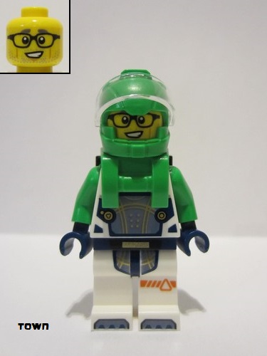 lego 2024 mini figurine cty1694 Astronaut Male, Bright Green Helmet, Bright Green Backpack with Solar Panel, White Suit with Bright Green Arms 