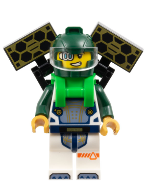 lego 2024 mini figurine cty1696 Astronaut Male, Dark Green Helmet, Bright Green Backpack with Solar Panels, White Suit with Dark Green Arms 
