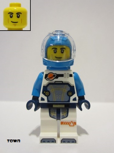 lego 2024 mini figurine cty1697 Astronaut Male, Dark Azure Helmet, Dark Azure Backpack, White Suit with Dark Azure Arms 