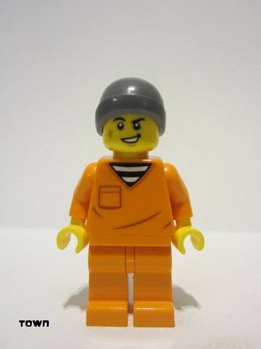 lego 2024 mini figurine cty1699 Police - City Jail Prisoner Male, Orange Prison Jumpsuit, Dark Bluish Gray Beanie, Scruff Mark 