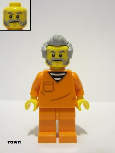 lego 2024 mini figurine cty1701 Police - City Jail Prisoner Male, Orange Prison Jumpsuit, Light Bluish Gray Hair, Beard and Sideburns 