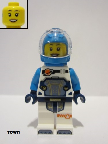 lego 2024 mini figurine cty1707 Astronaut Female, White Spacesuit with Dark Azure Arms, Dark Azure Helmet, Dark Azure Backpack, Hearing Aid 