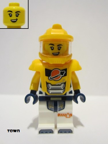 lego 2024 mini figurine cty1708 Astronaut Female, White Spacesuit with Bright Light Orange Arms, Bright Light Orange Helmet, Bright Light Orange Armor 