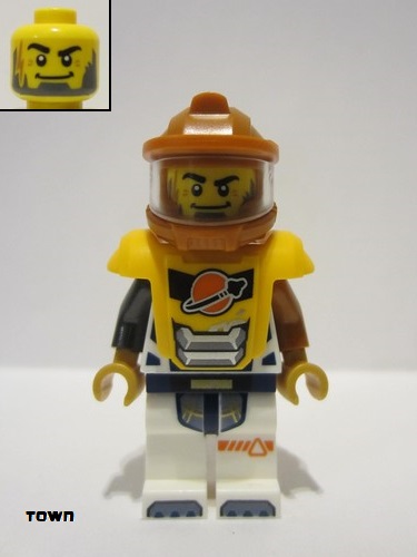 lego 2024 mini figurine cty1709 Astronaut Male, White Spacesuit with Dark Orange and Pearl Dark Gray Arms, Dark Orange Helmet, Bright Light Orange Armor with Ingot 