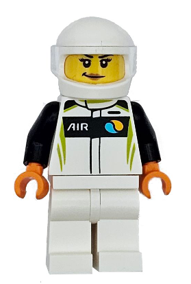 lego 2024 mini figurine cty1718 Race Car Driver Female, White, Black and Lime Racing Suit, White Legs and Helmet 