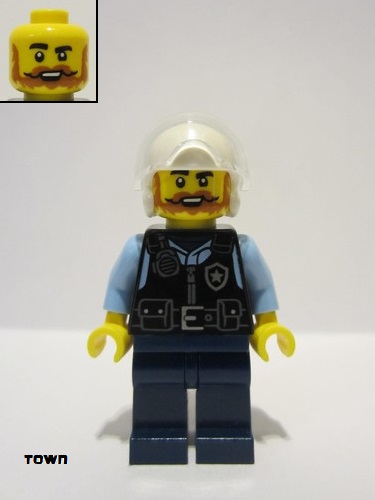 lego 2024 mini figurine cty1728 Police - City Officer Male, Black Safety Vest, Dark Blue Legs, White Flight Helmet 