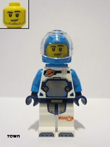 lego 2024 mini figurine cty1729 Astronaut Male, Dark Azure Helmet, Dark Azure Backpack, White Space Suit with Dark Azure Arms, Beard and Moustache Stubble 