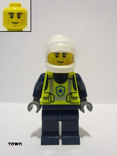 lego 2024 mini figurine cty1730 Police - City Officer Male, Neon Yellow Safety Vest, White Helmet, Trans-Clear Visor 