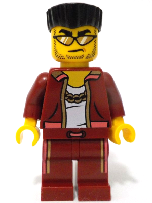 lego 2024 mini figurine cty1738 Police - City Bandit Crook Male, Dark Red Jacket and Legs, Black Flat Top Hair 