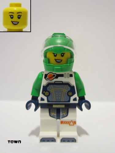 lego 2024 mini figurine cty1759 Astronaut Female, White Spacesuit with Bright Green Arms, Bright Green Helmet 