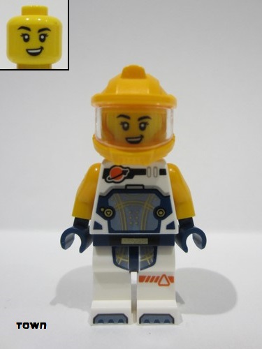 lego 2024 mini figurine cty1762 Astronaut Female, White Spacesuit with Bright Light Orange Arms, Bright Light Orange Helmet, Trans-Clear Visor 