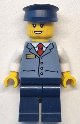 lego 2024 mini figurine cty1769 Bus Driver Male, Sand Blue Vest over White Shirt, Dark Blue Legs and Hat 