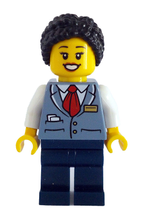 lego 2024 mini figurine cty1781 Tram Driver Female, Sand Blue Vest, Dark Blue Legs, Black Hair 