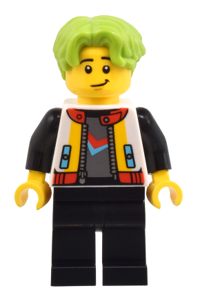 lego 2024 mini figurine cty1800 Robot World Patron Male, White Jacket, Black Legs, Lime Hair 