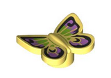 Bright Light Yellow Butterfly with Stud Holder with Medium Lavender and Lime Wings and Black Trim Pattern